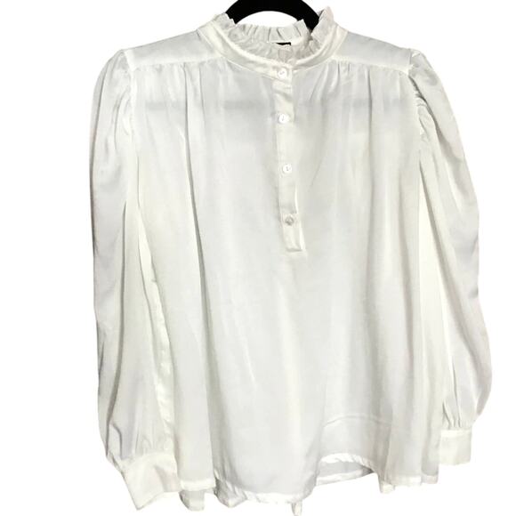 Few Moda white satin ruffle neck blouse small‎ - Picture 2 of 7